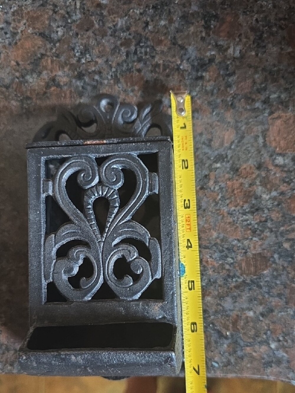 Ornate Black Cast Iron Wall-Mounted Match or Key Holder - Picture 6 of 6